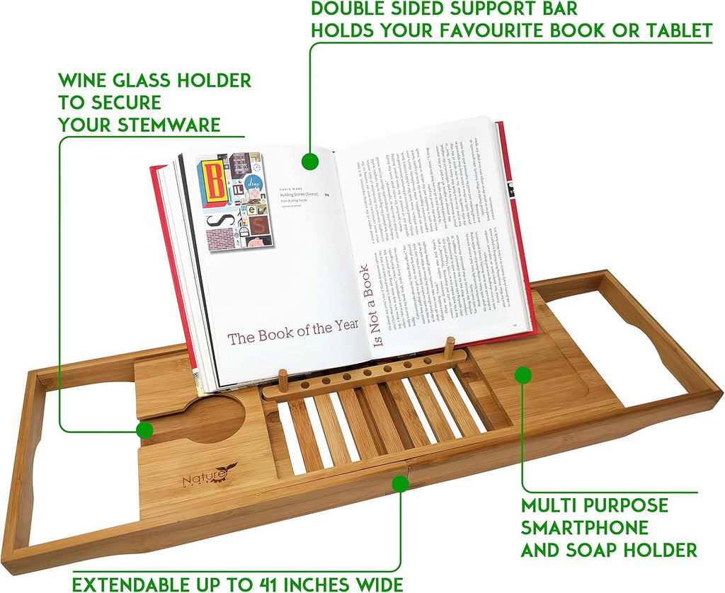 Wooden Bamboo Bathtub Tray with Wine Holder, Pack of 2 D519