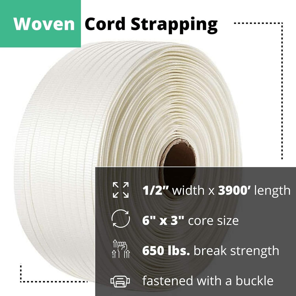 1/2" Heavy Duty Woven Cord Strapping, 1500' Length, 650 lb. Break Strength, Pack of 2 J925068