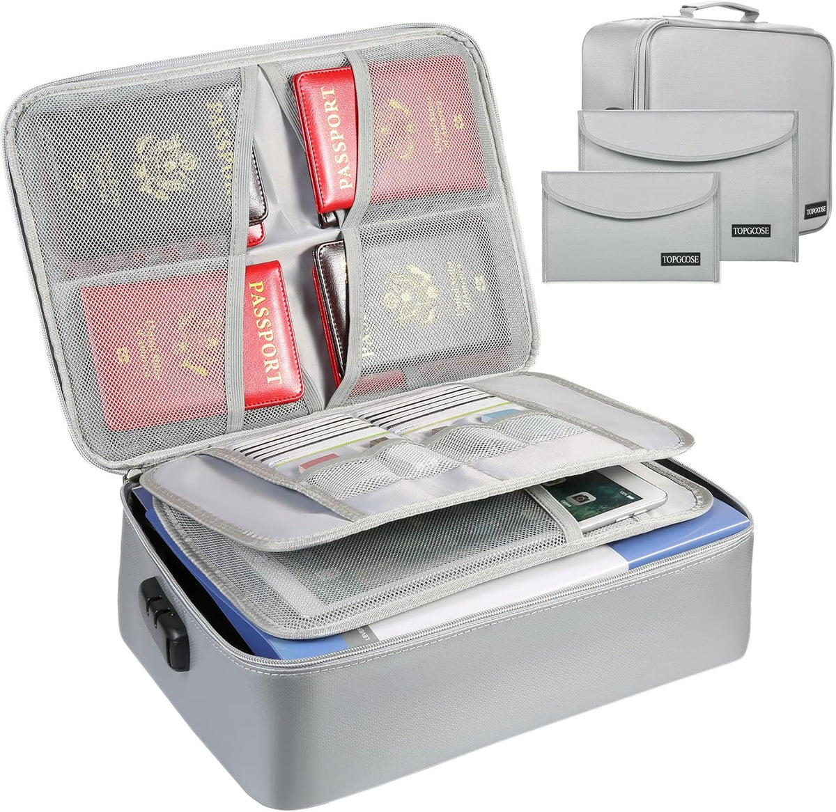 Fireproof Document Bag with Lock, 3 Set D348