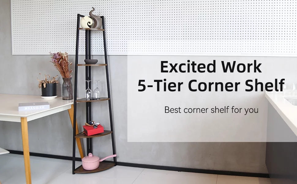 65 Inch Brown 5-Tier Corner Shelf T52393