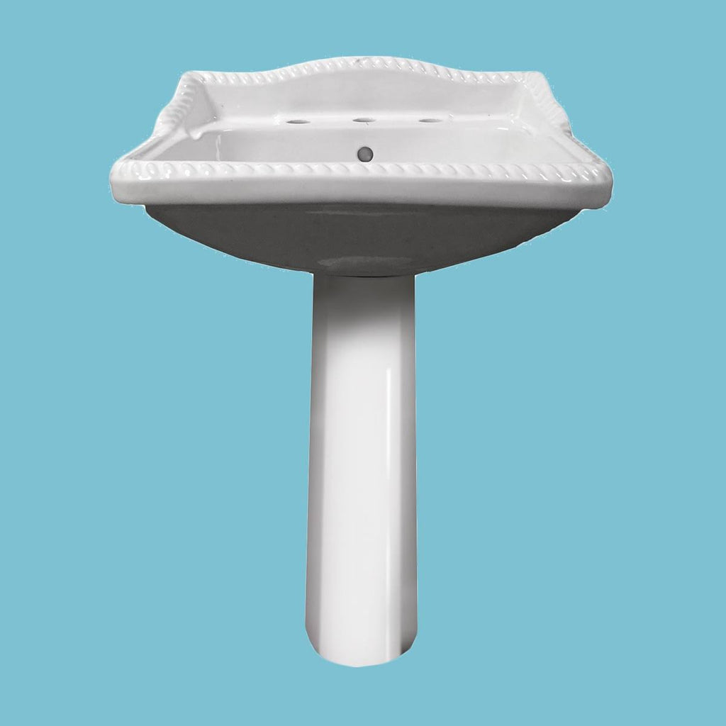 White Widespread Roped Pedestal Sink O74905