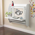 White Wall Mounted Floating Computer Desk with Storage Shelves N8125