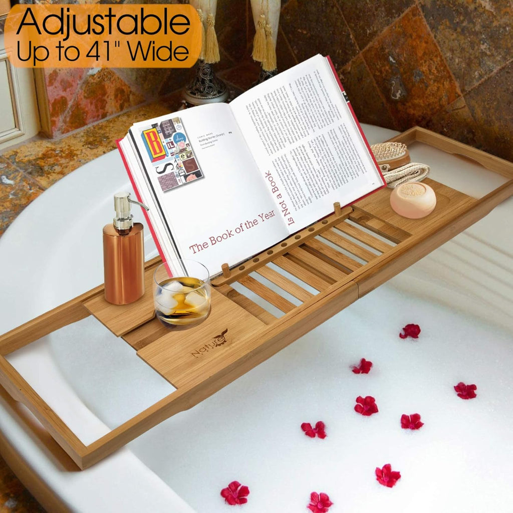 Wooden Bamboo Bathtub Tray with Wine Holder, Pack of 2 D519
