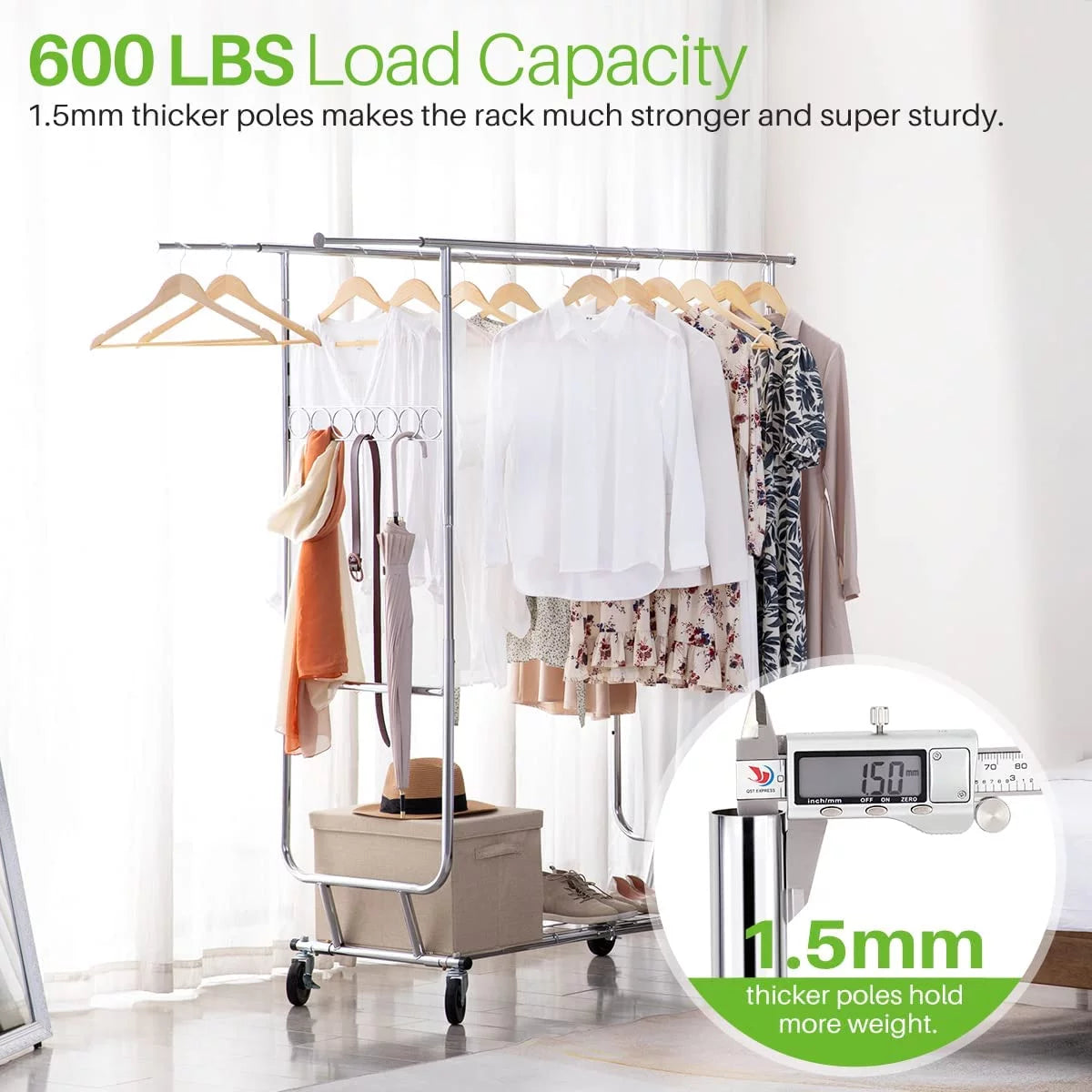 600 lbs Heavy Duty Garment Rack with Shelves T806