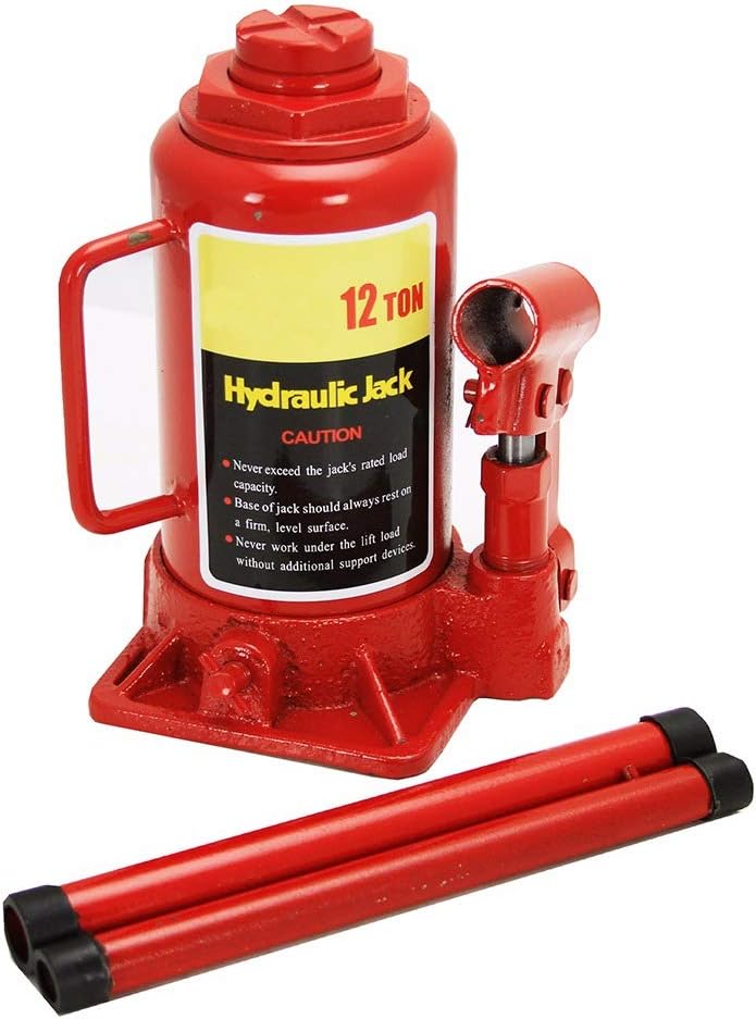 12 Ton Capacity Hydraulic Bottle Jack with Handle, Red Pack of 2 O7678