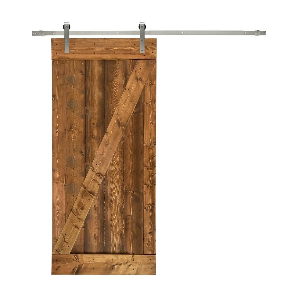 Weather Gray Stained Wood Interior Sliding Barn Door with Hardware Kit L515