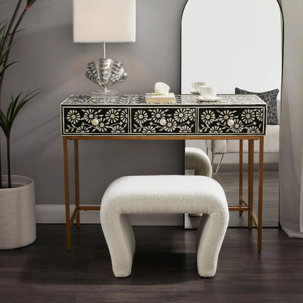 Boucle Vanity Stool with Wooden Legs B577