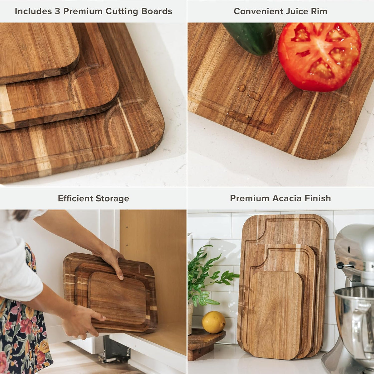 Acacia Wood Cutting Board Set of 3 with Juice Groove J404199