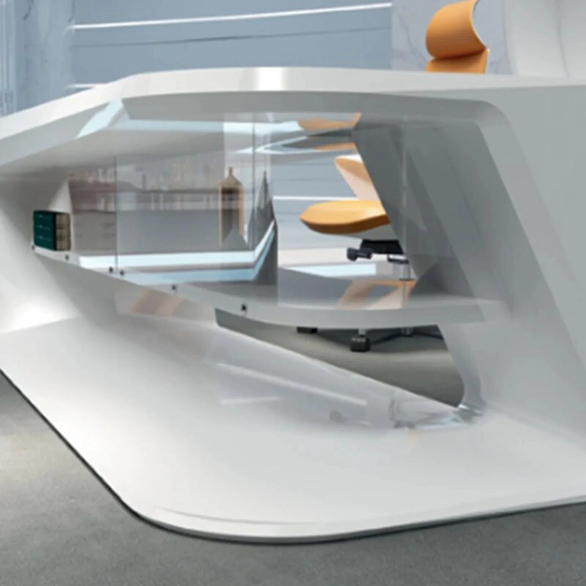 White L Shape Office Desk with Drawer L19709
