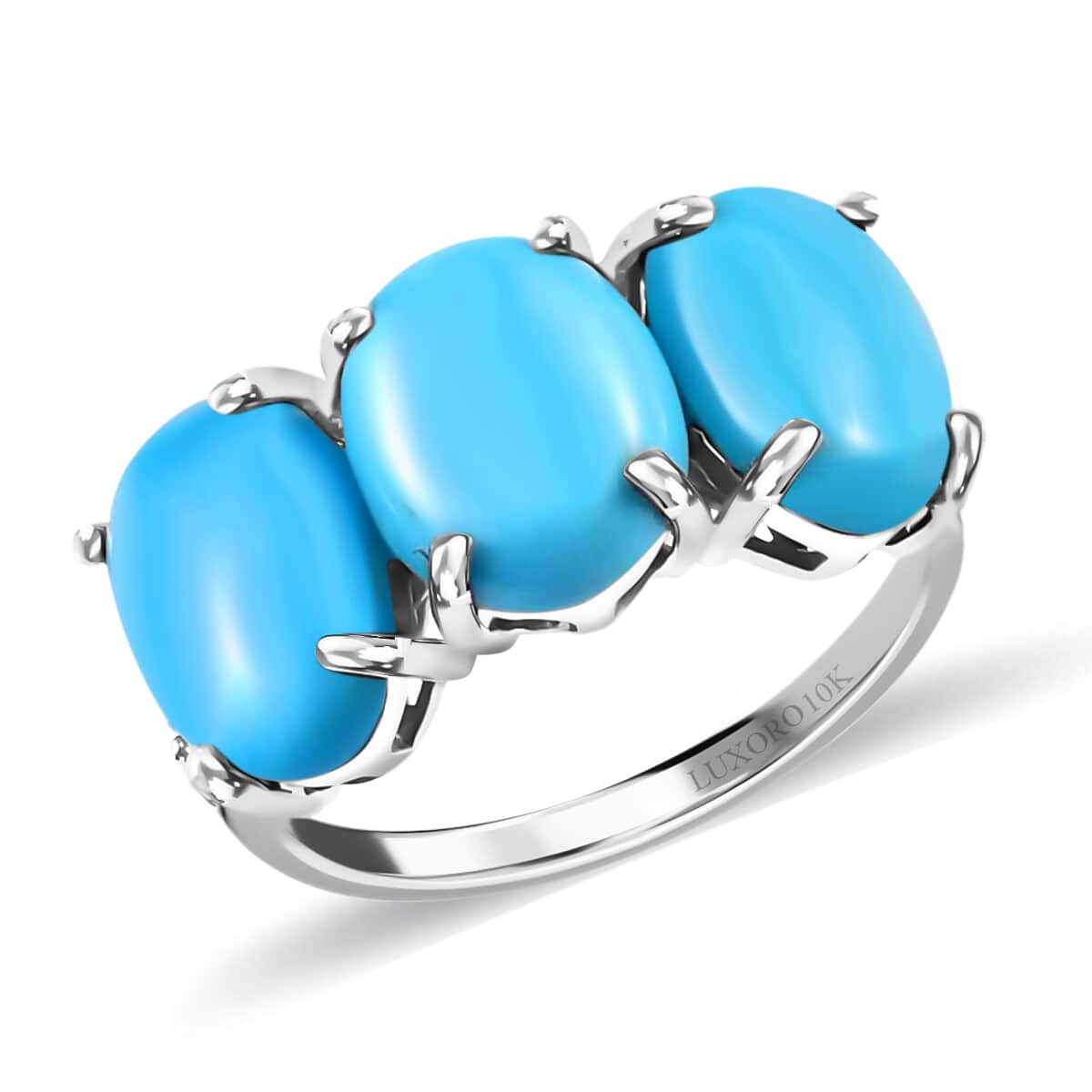 10K White Gold Oval Turquoise Diamond 3 Stone Ring Size 9 R24885