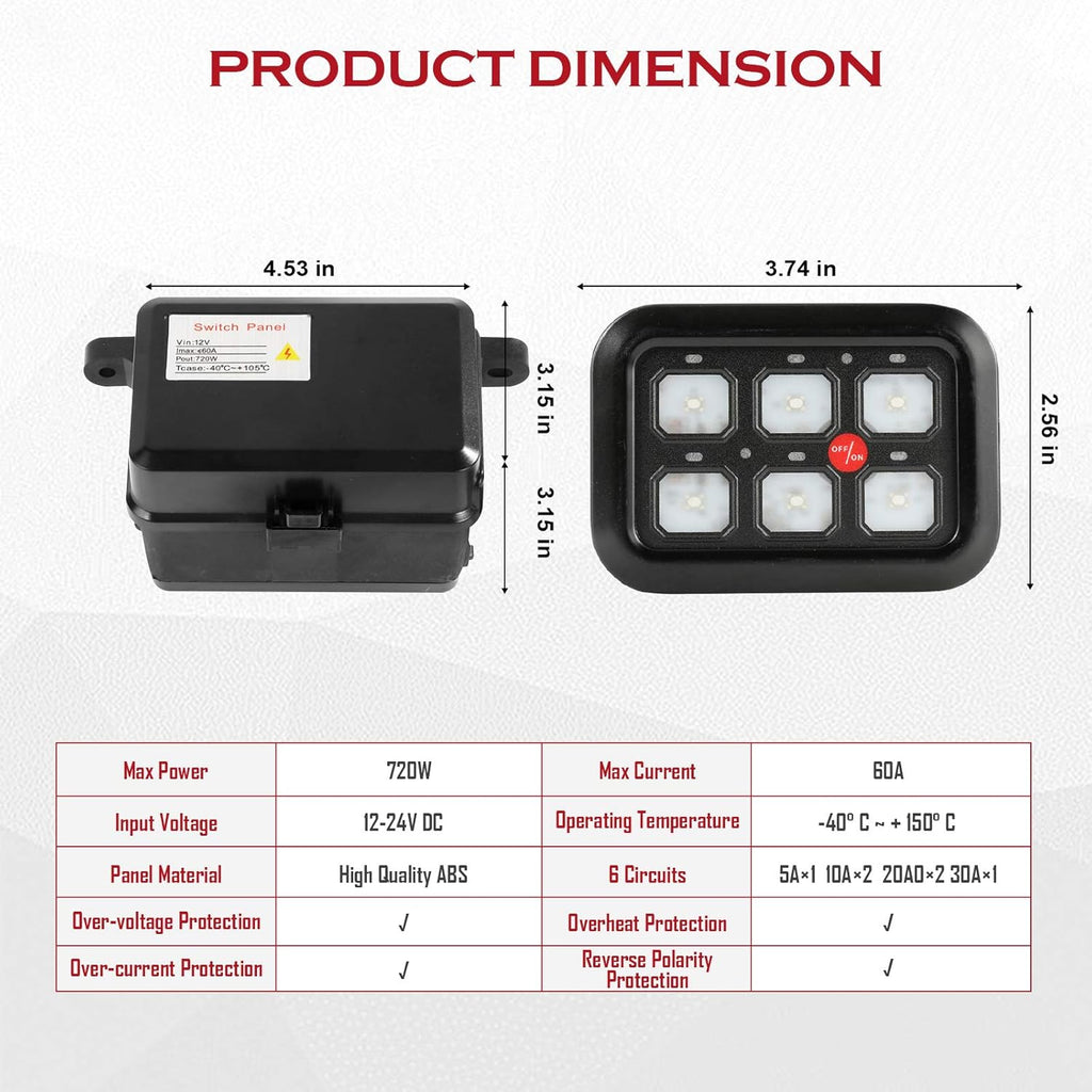 6 Gang Switch Panel with Touch Screen for Car Truck ATV UTV Boat N187179
