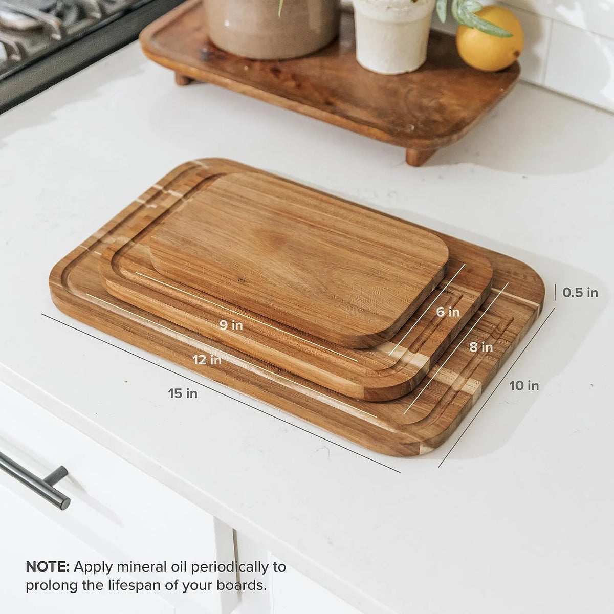 Acacia Wood Cutting Board Set of 3 with Juice Groove J404199