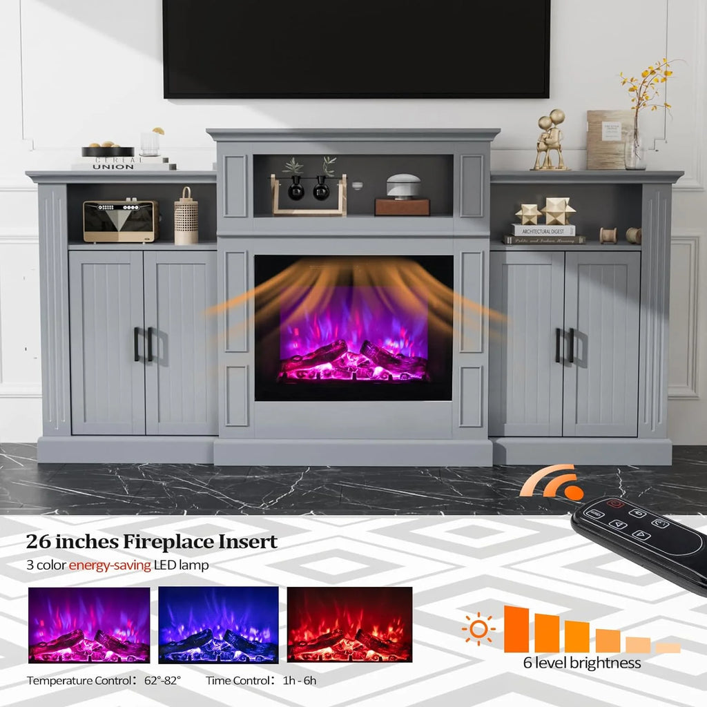 Electric Fireplace with Mantel, 79 inches Fireplace TV Stand Media Console Entertainment Center, Gray H289825