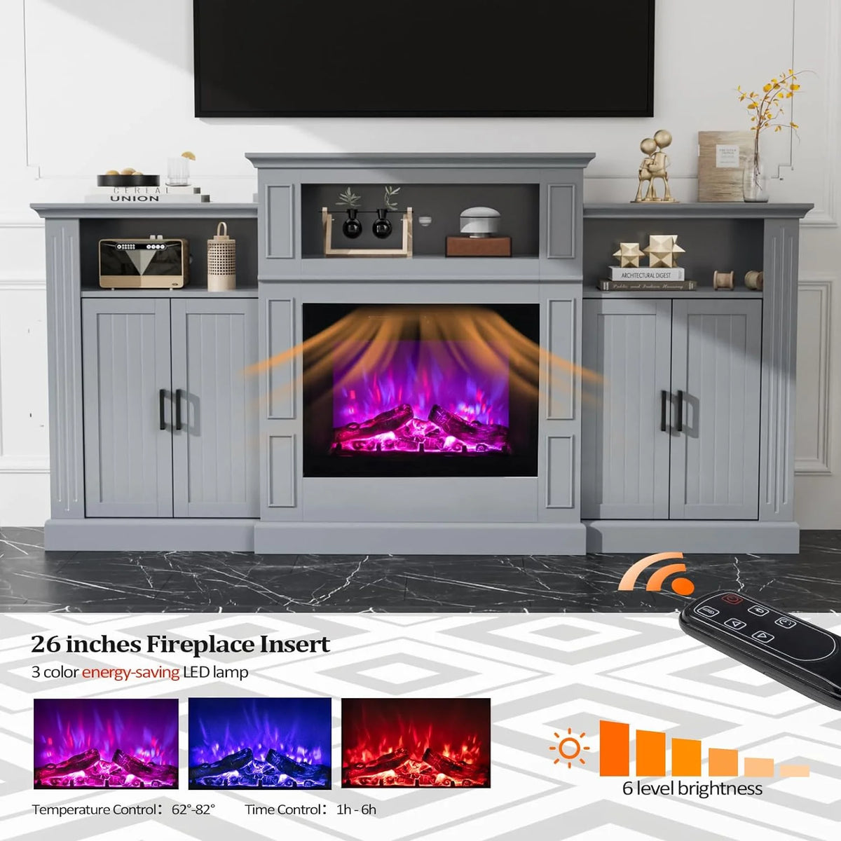 Electric Fireplace with Mantel, 79 inches Fireplace TV Stand Media Console Entertainment Center, Gray H289825