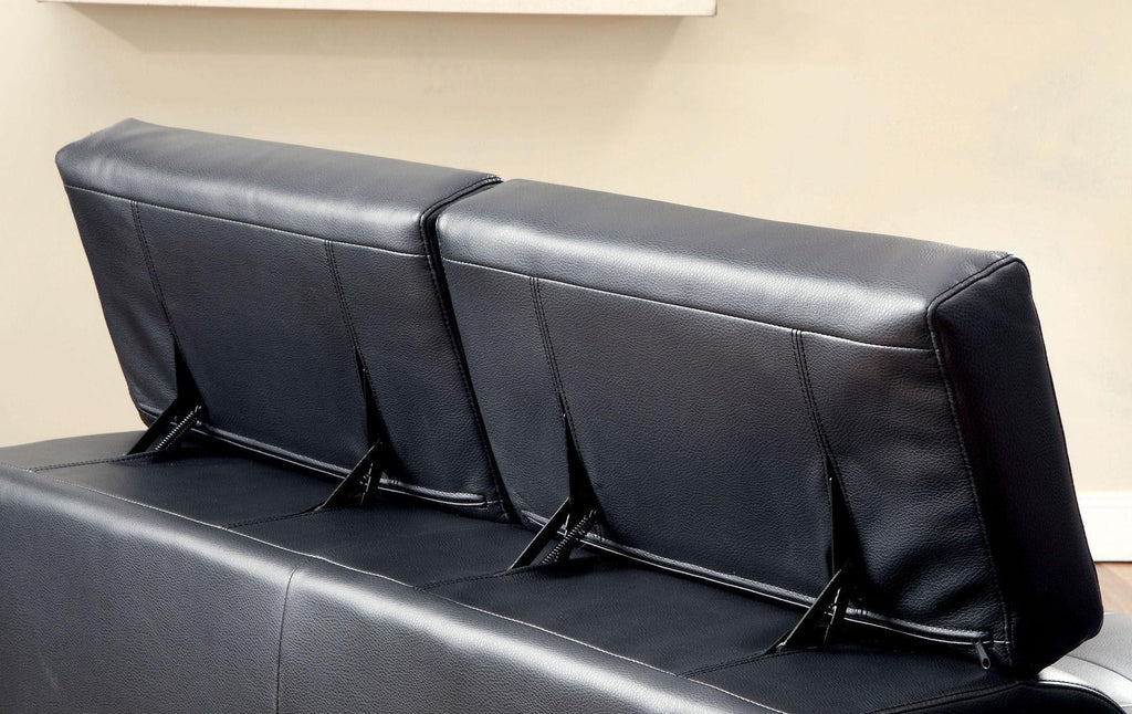Black Bonded Leather Sectional Sofa and Speaker Console Z640