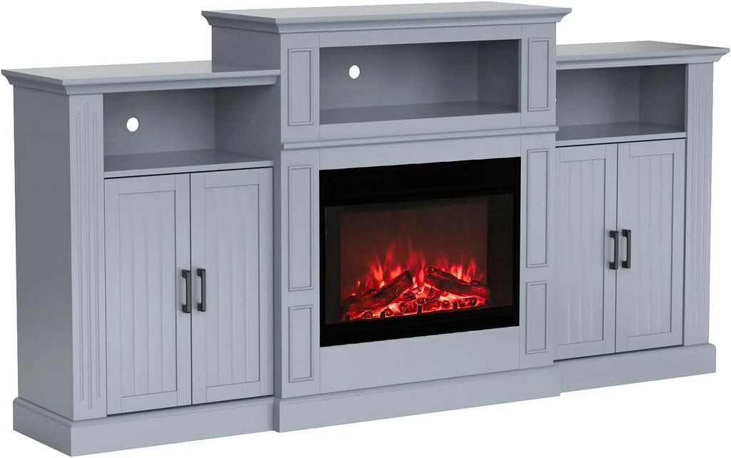 Electric Fireplace with Mantel, 79 inches Fireplace TV Stand Media Console Entertainment Center, Gray H289825
