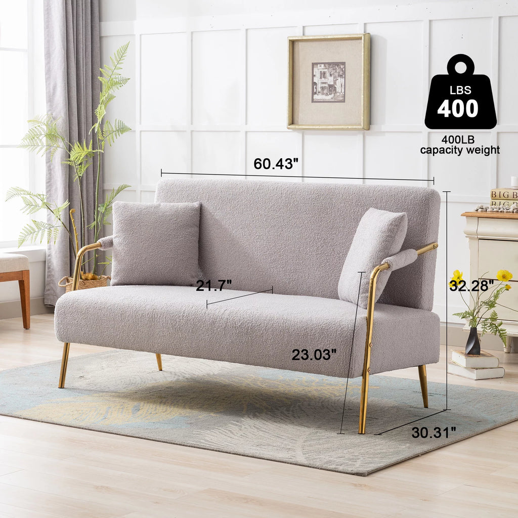 61" 2 Seater Teddy Velvet Upholstered Couch with 2 Pillows Z9445
